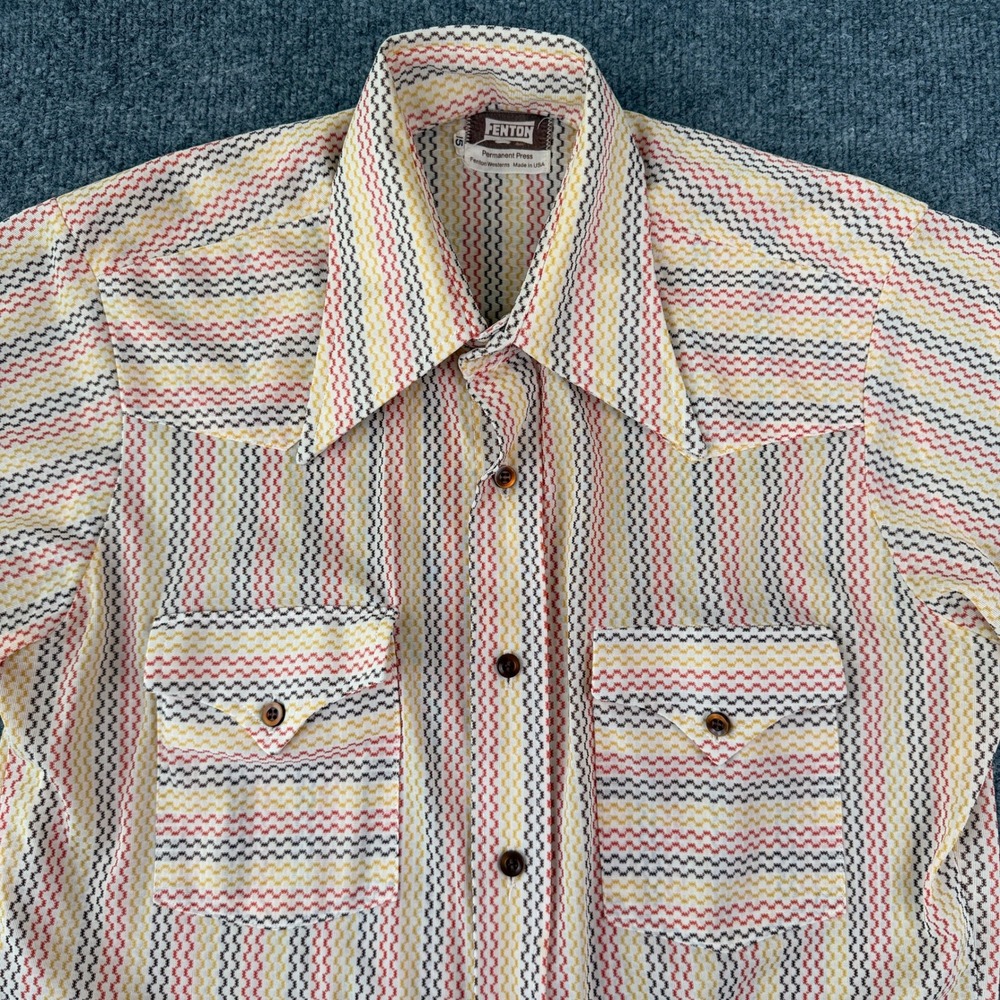 Vintage 70s Fenton Western Shirt Mens 15 Medium Geometric Disco Dagger Silky